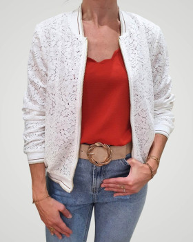 Bombers femme écru dentelle floral