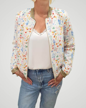 Bombers femme écru fleurs multicolores Mélinaé