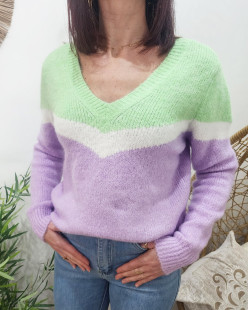 Pull femme tendance chic et original col V rond roul