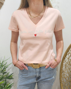 T-Shirt / Top Coton Spandex Rose poudré
