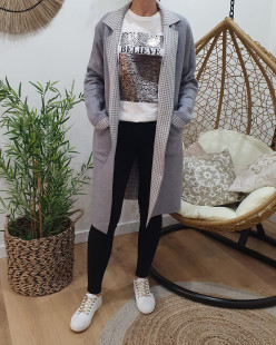 Veste Laine Polyamide Viscose Gris