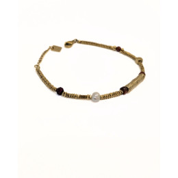 Bracelet femme acier doré et pierres terracotta Naëlle