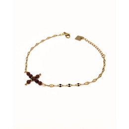 Bracelet femme acier doré et croix terracotta