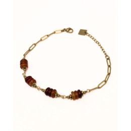 Bracelet femme acier doré et perles terracotta Boye