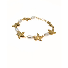Bracelet femme acier doré et étoiles de mer nacrées
