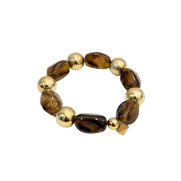 Bracelets femme résine camel et billes dorées