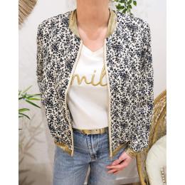 Bombers femme écru fleurs noires Adélise