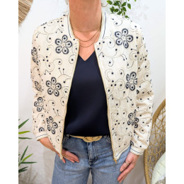 Bombers femme beige fleurs brodées marine Nessa