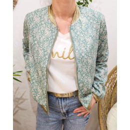 Bombers femme vert agate fleurs écrues Adélise