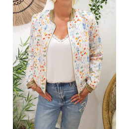 Bombers femme écru fleurs multicolores Mélinaé