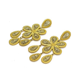 Boucles d'oreilles femme acier doré fil irisé fleurs
