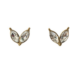 Boucles d'oreilles femme puces fleurs strass acier doré