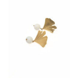 Boucles d'oreilles femme corolle dorée perle blanche
