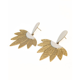 Boucles d'oreilles femme acier doré émail blanc Germaine