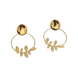 Boucles d'oreilles femme acier doré feuilles de laurier