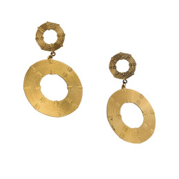 Boucles d'oreilles femme acier doré ronds supendus