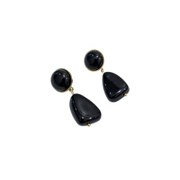 Boucles d'oreilles femme acier doré et pampille noire