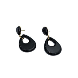 Boucles d'oreilles femme acier doré goutte noire