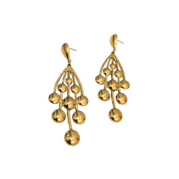 Boucles d'oreilles femme acier doré grappe pendante