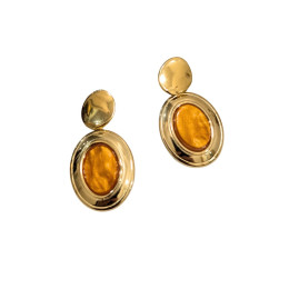 Boucles d'oreilles femme acier doré et ovale orange