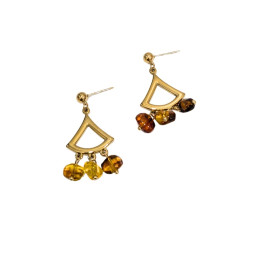 Boucles d'oreilles femme pendant acier doré et pampilles marrons