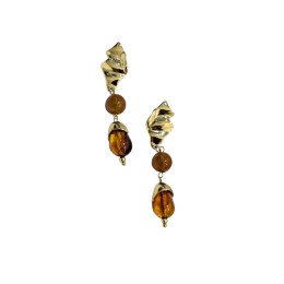 Boucles d'oreilles femme acier doré et marron Azénor