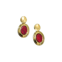 Boucles d'oreilles femme acier doré ovale rouge 