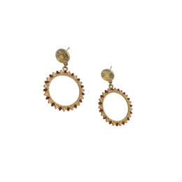 Boucles d'oreilles femme acier doré cercle gouttes bordeaux