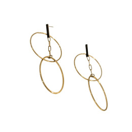 Boucles d'oreilles femme acier doré anneau et ovale entrelacés