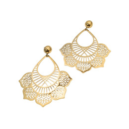 Boucles d'oreilles femme acier doré fleur de lotus