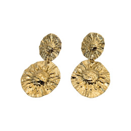 Boucles d'oreilles femme acier doré médaillon soleil