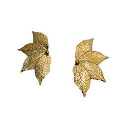 Boucles d'oreilles femme acier doré feuille