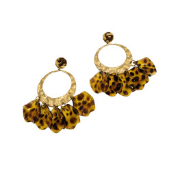 Boucles d'oreilles femme acier doré pétales léopard
