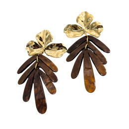 Boucles d'oreilles femme acier doré feuilles en résine marron