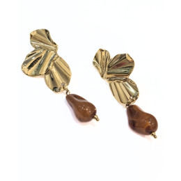 Boucles d'oreilles femme acier doré pierres marron Heidi