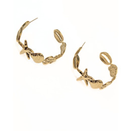 Boucles d'oreilles femme anneaux acier doré coquillages