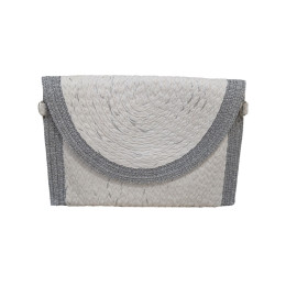 Pochette femme papier tissé blanche rebords lurex argentés