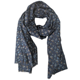 Echarpe femme marine imprimés cachemires marrons et bleus