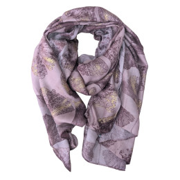 Echarpe femme rose fleurs prunes et dorées