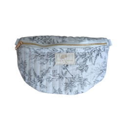 Sac banane coton femme blanc fleuri noir