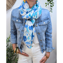 Foulard femme fleuri Clementina-Bleu
