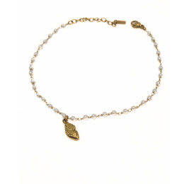Chaine de cheville acier doré perles nacrées et sclaire noble