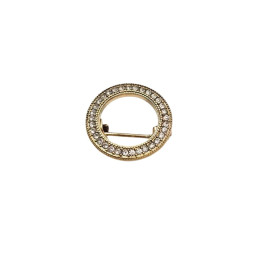 Broche acier doré rond strass