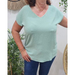 Blouse femme vert d'eau liseré doré dos noué