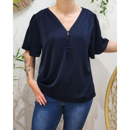 Blouse femme Donna bleu marine boutonnée