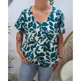 Blouse femme verte manches volantes Soizic