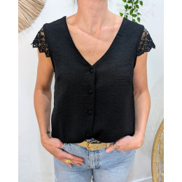 Blouse femme noire dos et manches dentelle Enya