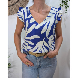 Blouse femme bleu électrique et écrue Eléa