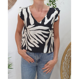 Blouse femme noire et écrue Eléa