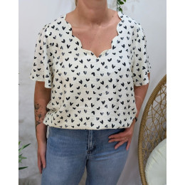 Blouse femme écrue et noire Nahélys
